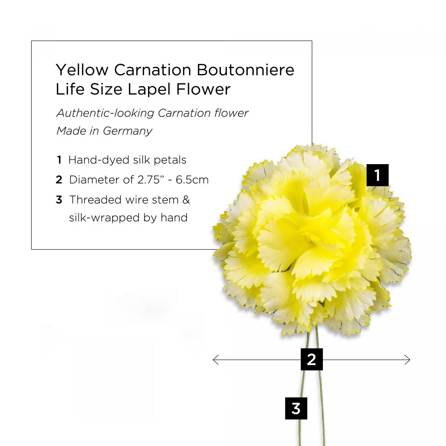 Yellow Carnation Boutonniere Life Size