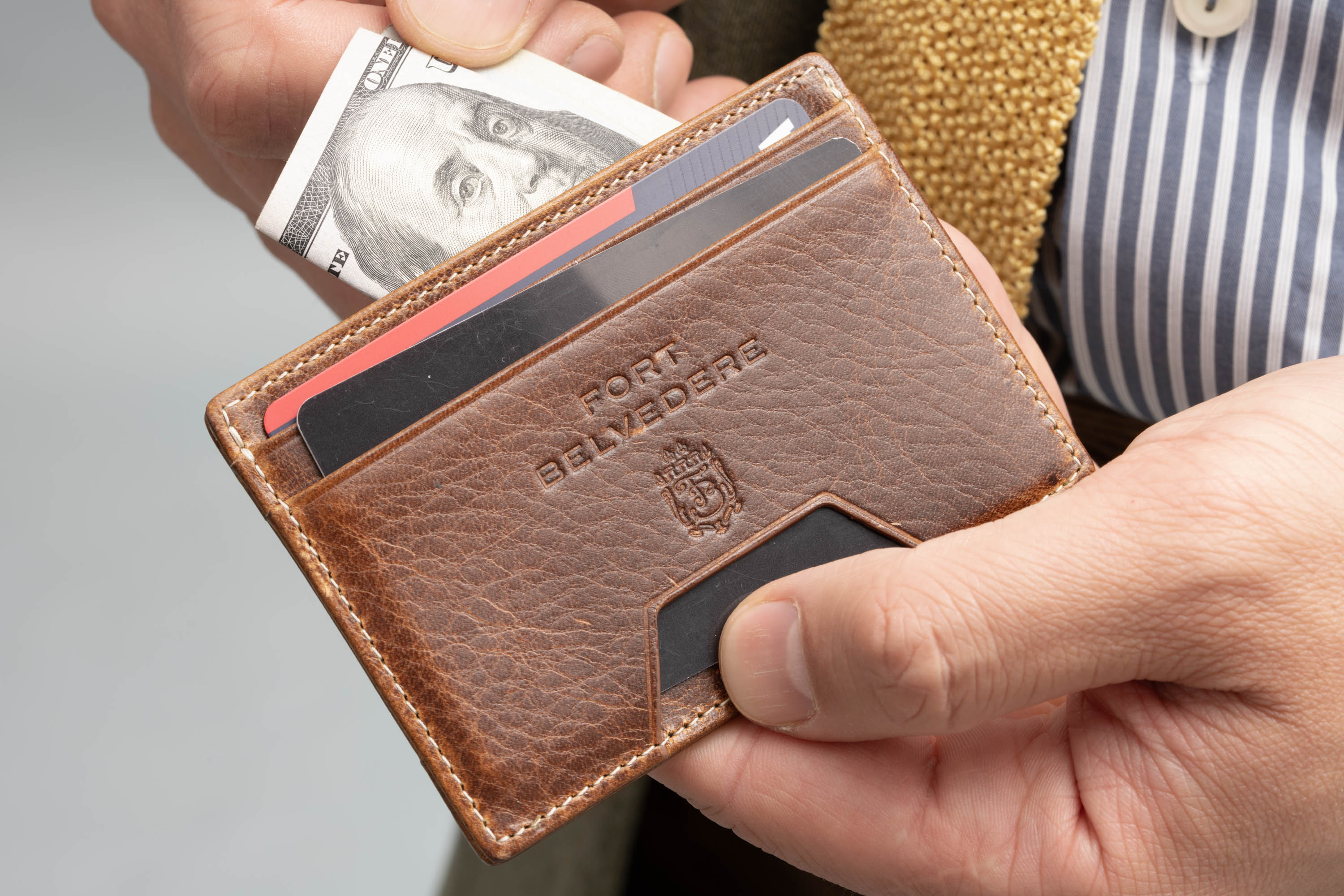 Slim Wallet - 4CC - Dumont Saddle Brown Full-Grain Leather paper and credit card compartments. 
